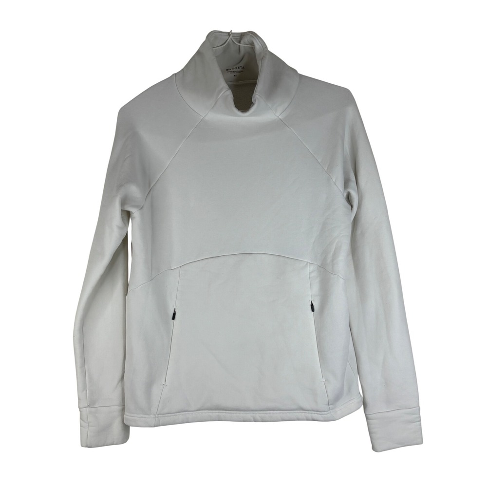Athleta Sweatshirt Fleece Funnel Neck Pullover XS White Polyester Blend 510374